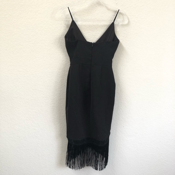 Nicholas Fringe Crepe Wrap Midi Dress Black Sz 2 - Picture 3 of 6